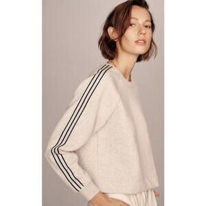 Maeve by Anthropologie Sporty Stripe Crewneck Sweatshirt Light Grey Womens Large